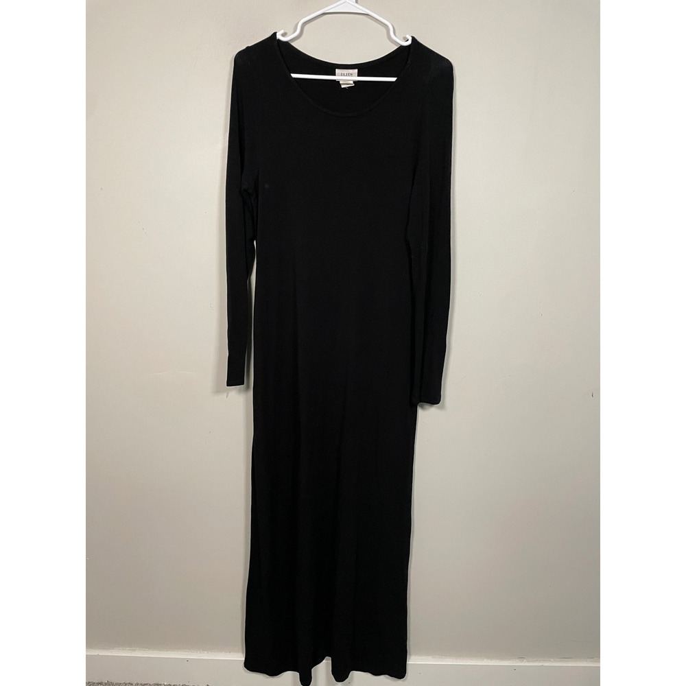 Eileen Fisher Black Long Sleeve Maxi Dress Size Medium Quiet Luxury Minimalist